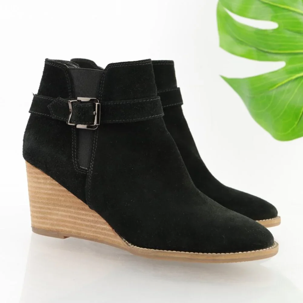 Blondo Womens Natalia Boots Size 9.5 M Waterproof Black Suede Booties Wedge Heel